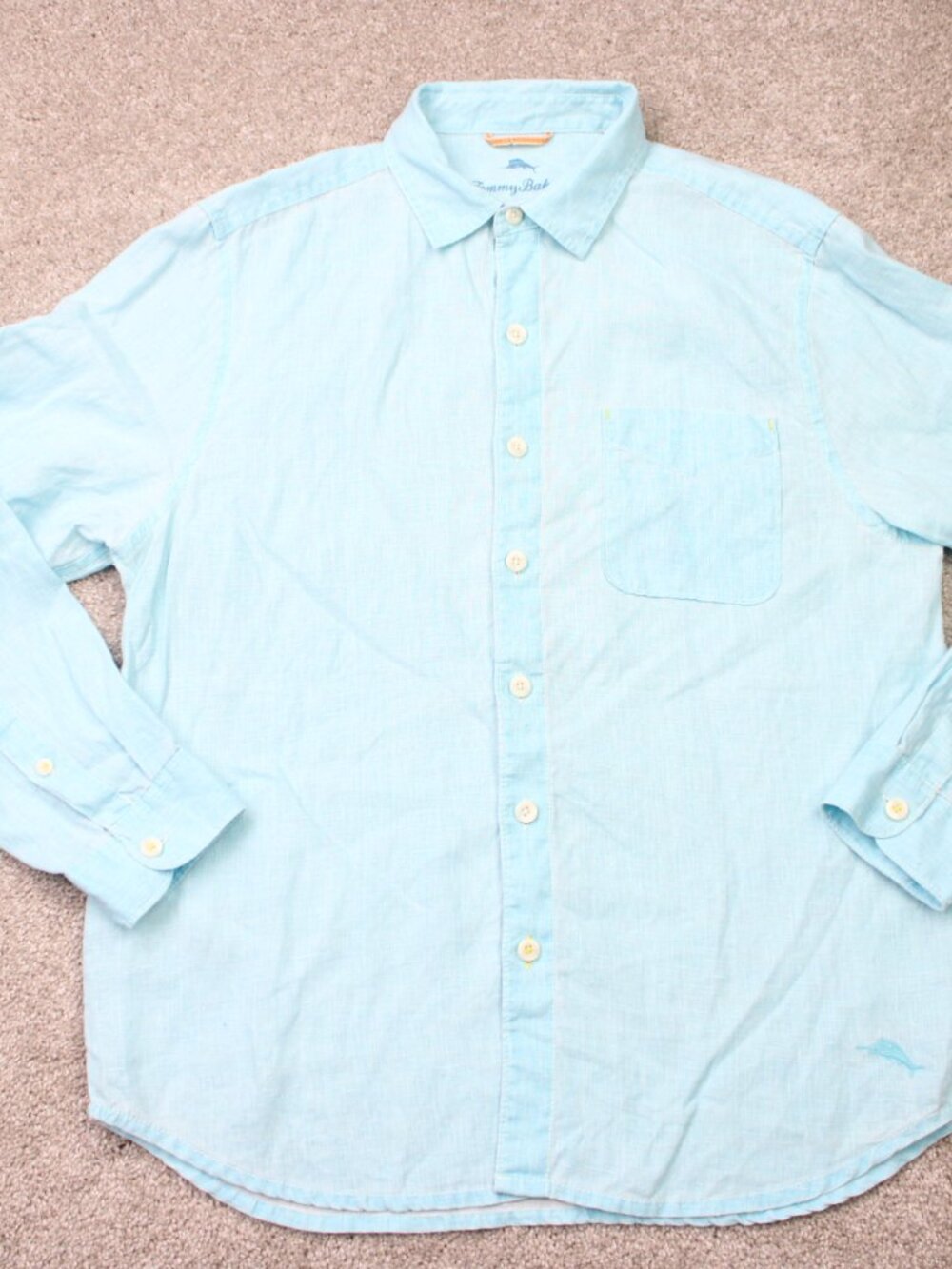 Tommy Bahama Shirt Mens Medium Blue 100% Linen Long Sleeve Button Preppy Casual
